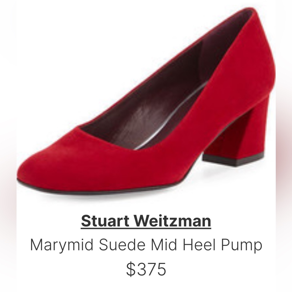 Stuart Weizman S7 ‘Marymid’ 2.25” Heel Suede Pump-Festive Red For The Holidays!